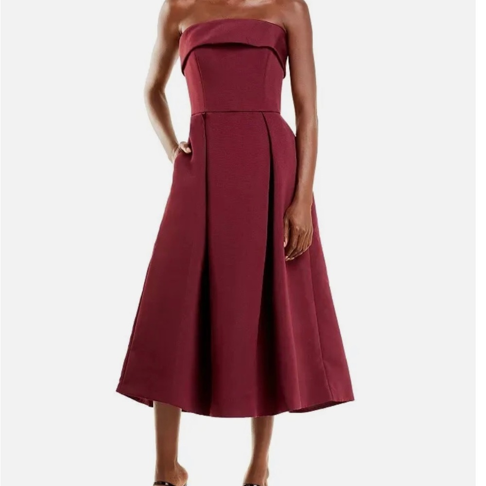 Faille Womens Woven Strapless Fit & Flare Dress- color Ruby